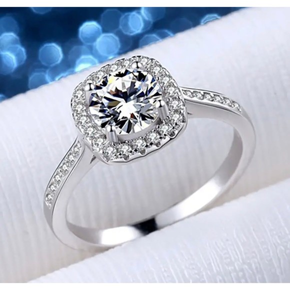 Certified 3 Ct Moissanite Halo Engagement Ring, Size 6 - Picture 2 of 10